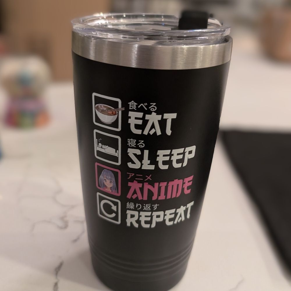 Eat Sleep Anime‎ Repeat Insulated Stainless Steel Tumbler Black Travel Mug 20oz